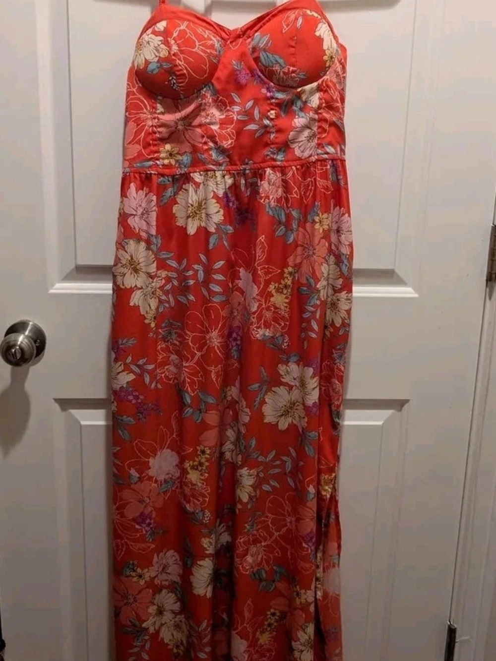 B.O.G Collective Floral Bustier Maxi Dress in Coral
